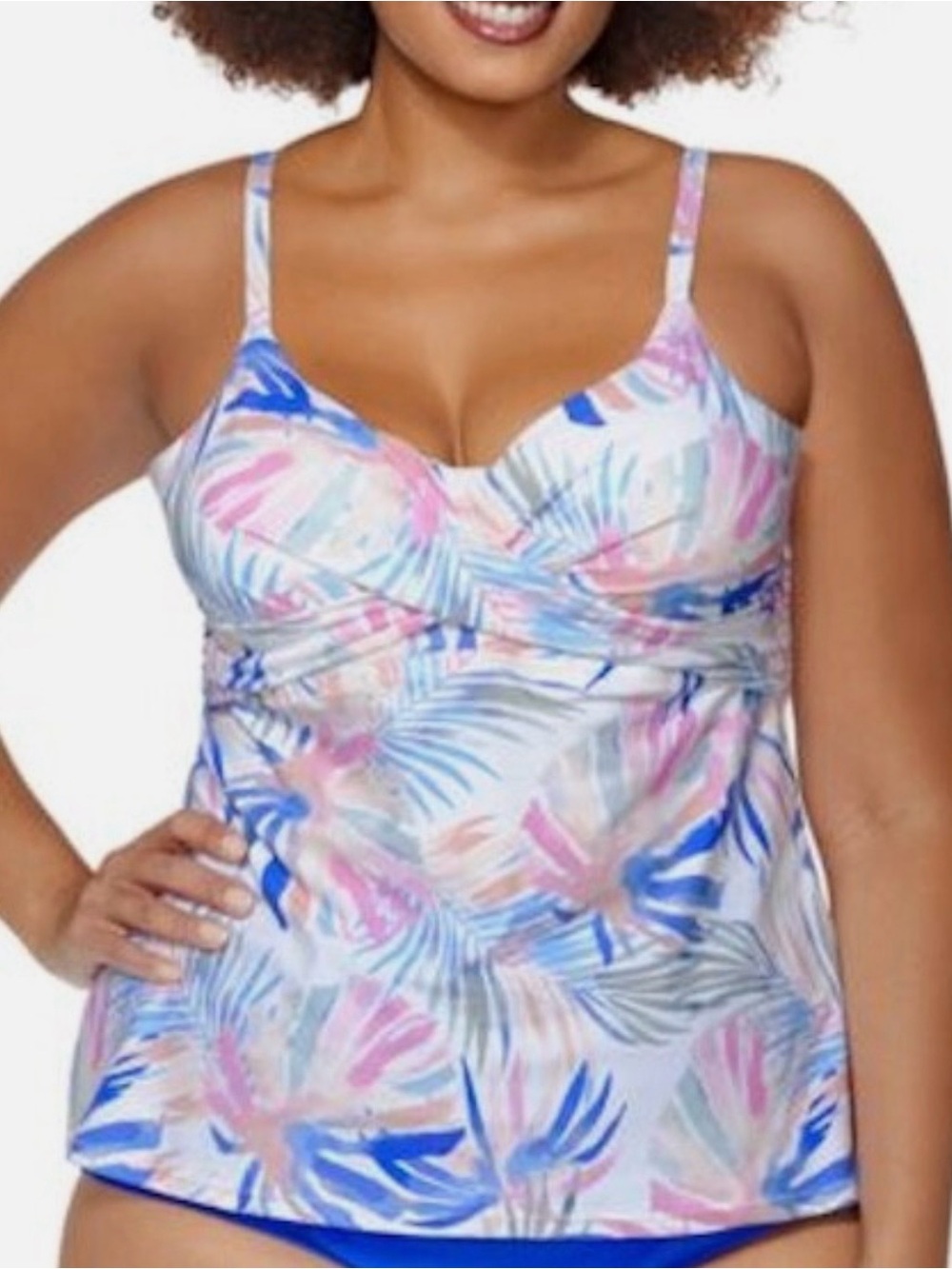 Raisins Blue and Pink Tropical Tankini top sz 16W NEW w tag